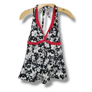 Liz Lange Maternity Women's black red white halter neckline swim tankini top - S